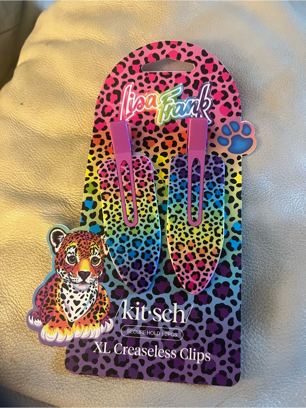 Kitsch Lisa Frank XL Creaseless Clips Leopard print Rainbow New